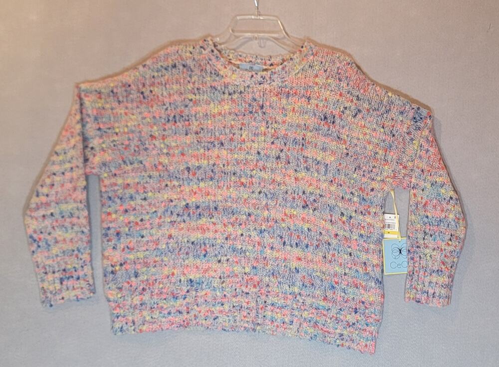 CeCe NWT Rainbow Confetti Space Dye Chunky Knit Sweater Medium Slouchy